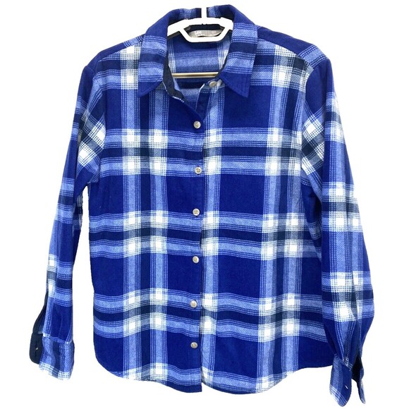 Lee Riders Women’s Size S/P Shirt Long Sleeve Button Up Blue/White Plaid Flannel - Picture 1 of 8